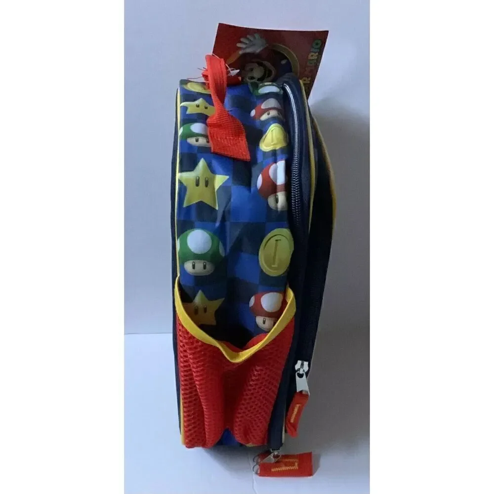 Super Mario Kids Insulated Reusable Lunch Bag w/Mesh Water Bottle Pocket